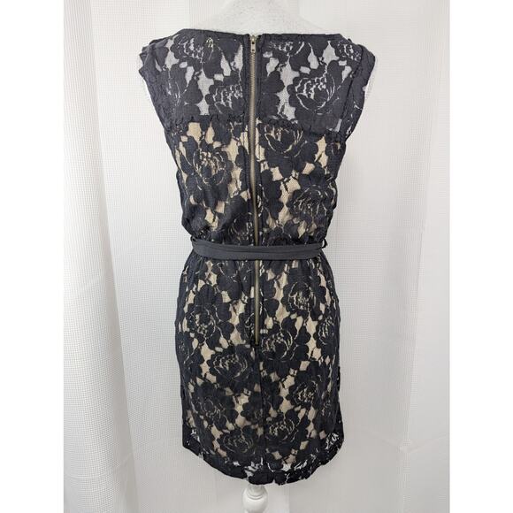 MONTEAU, LOS ANGELES! BLACK OVER CREAM STRETCH LACE POCKET DRESS! SZ M - Picture 5 of 8